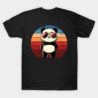 Retro Panda in Sunglasses BBQ Pool Party Funny Panda T-Shirt